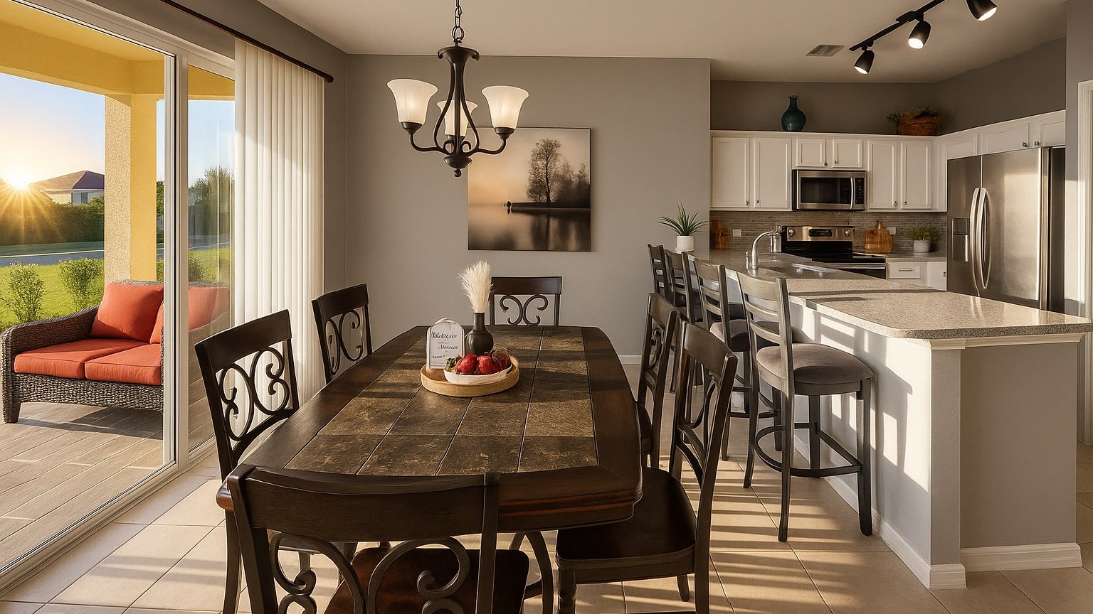 Vacation rental interior photography, warm natural light