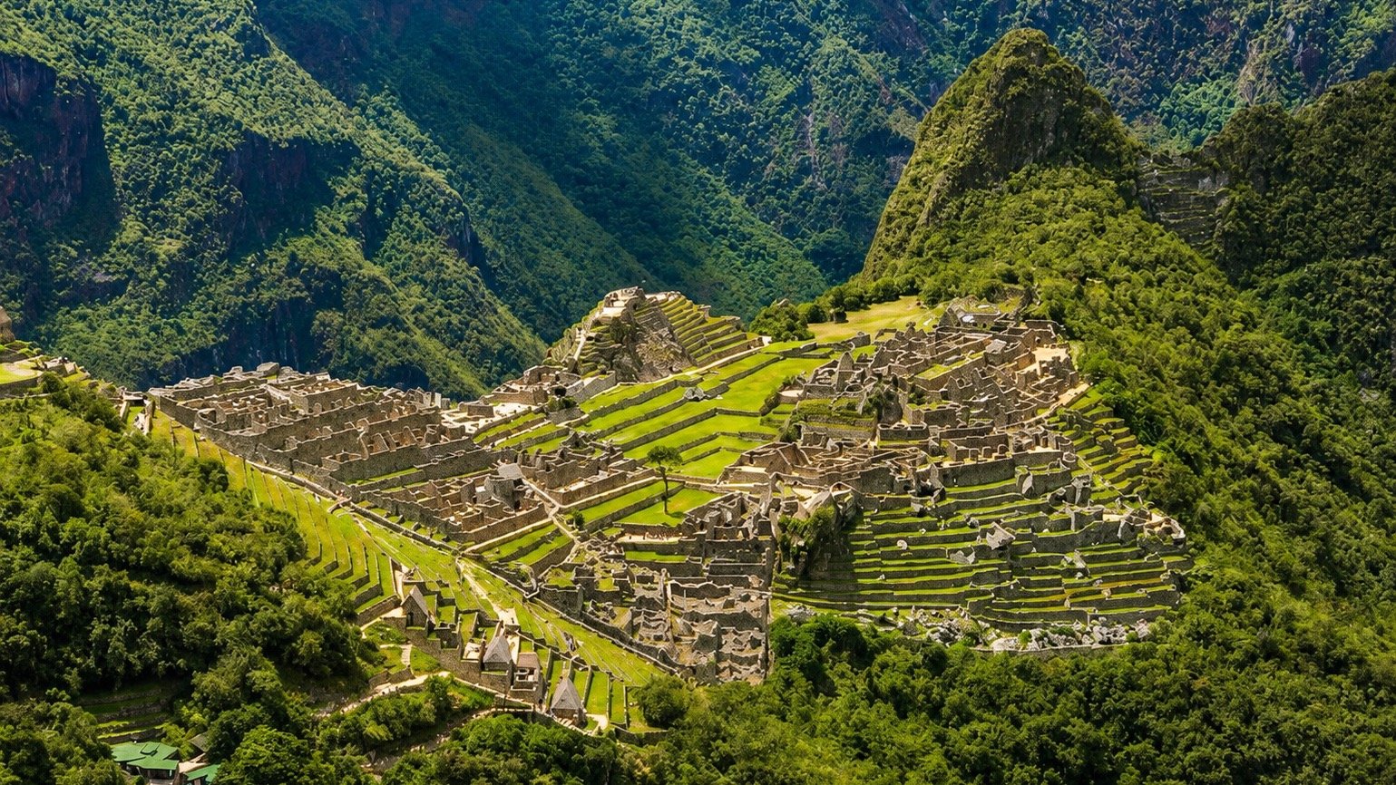 Aerial view of the Machu Picchu citadel, Peru